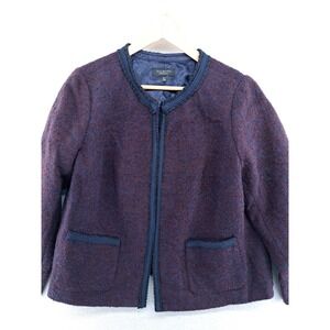 Talbots Tweed Blazer Womens 16WP Petite Red Blue Clasp Front Wool Career Jacket